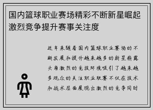 国内篮球职业赛场精彩不断新星崛起激烈竞争提升赛事关注度