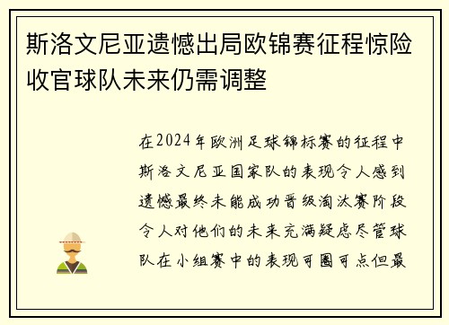 斯洛文尼亚遗憾出局欧锦赛征程惊险收官球队未来仍需调整